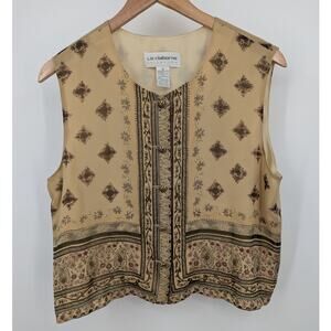 Liz Claiborne 100% Silk Vest Size 14 Boho Floral Geometric Print